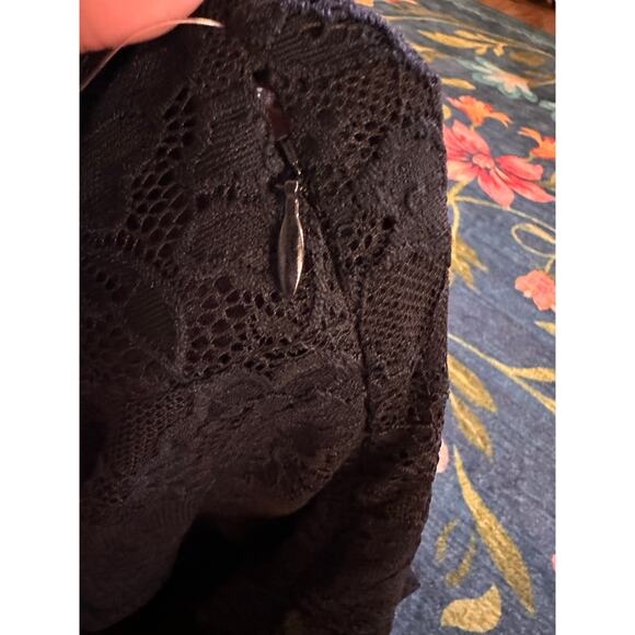 NWT Free People Black Lace Flocked Navy Blue Velvet Mini Dress Size Medium - Picture 8 of 9